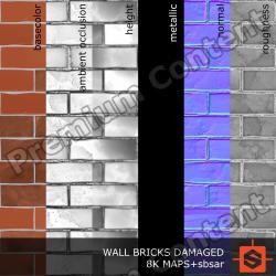 PBR substance material of wall bricks damaged created in substance designer for graphic designers and game developers